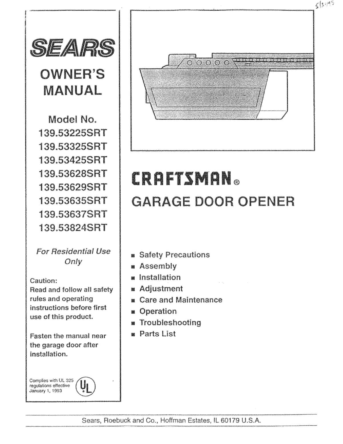 craftsman 1/2 hp garage door opener parts diagram