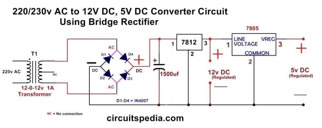 240v ac to 12v dc power supply circuit diagram
