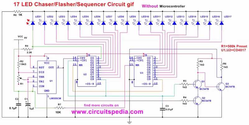 4017 and 555 circuit diagram