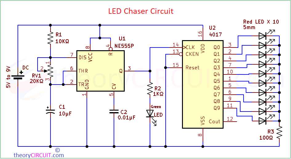 4017 led chaser circuit diagram