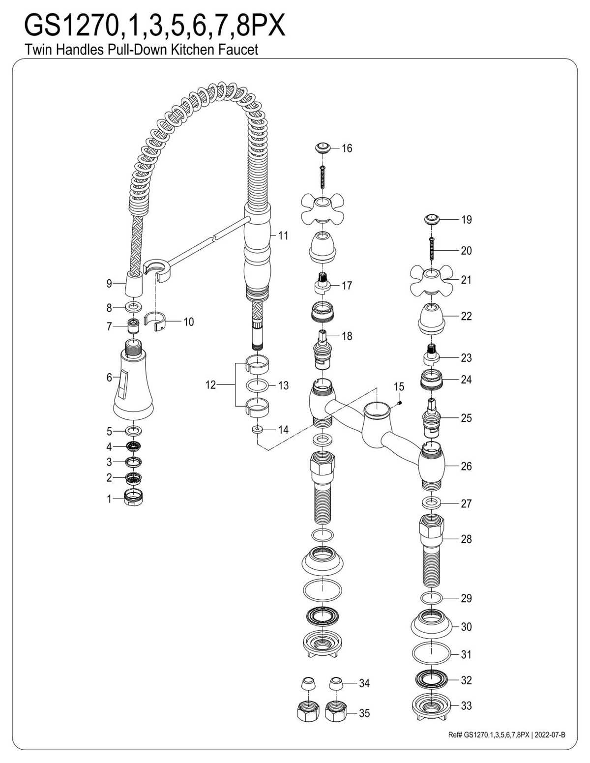 two handle kitchen faucet parts diagram