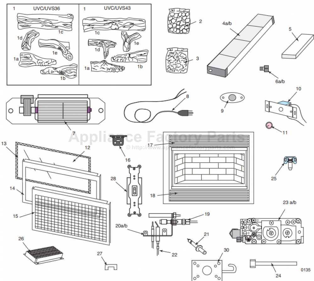 parts of a gas fireplace diagram