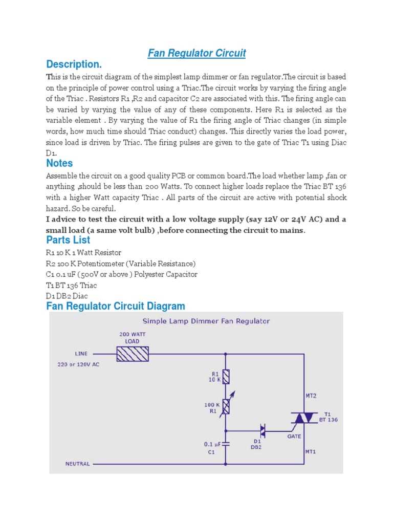 fan regulator circuit diagram