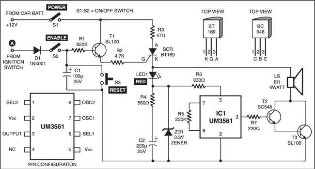 car immobiliser circuit diagram
