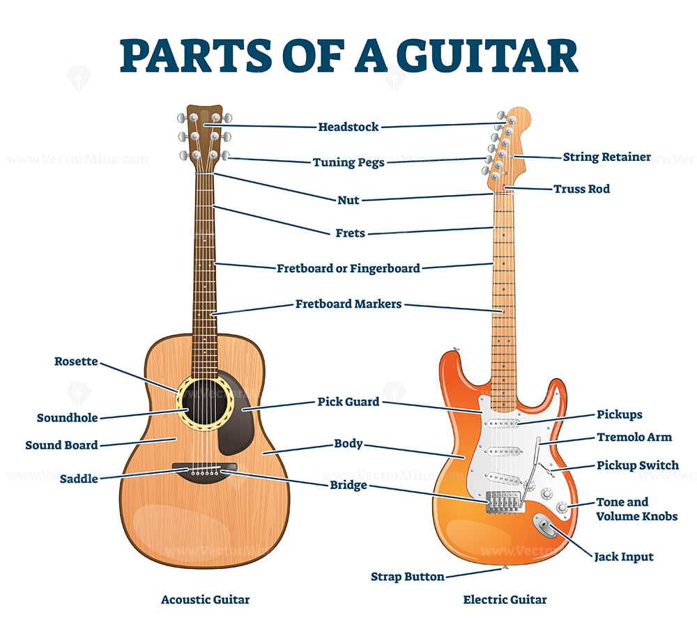 parts of an electric guitar diagram