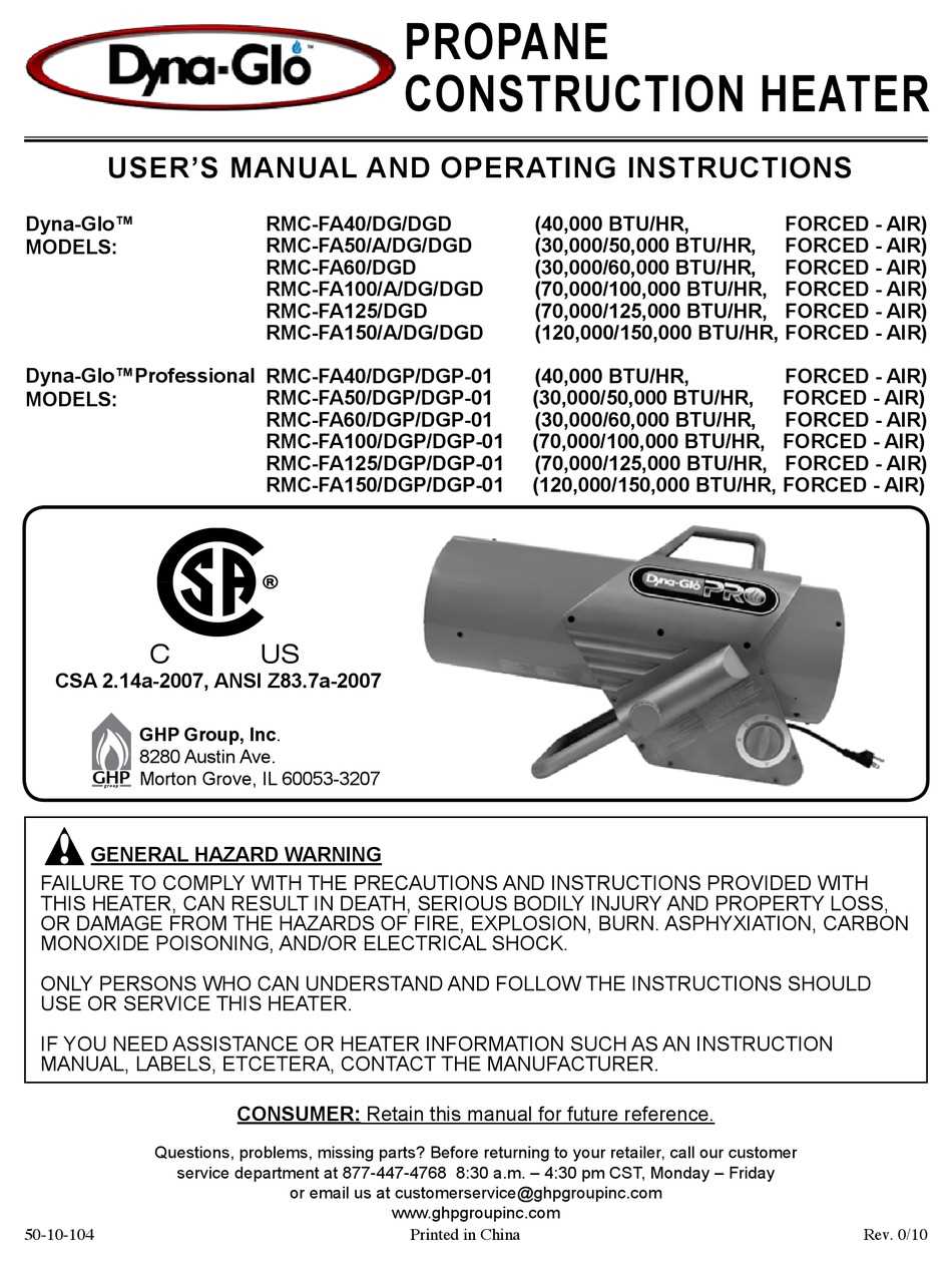 dyna glo heater parts diagram